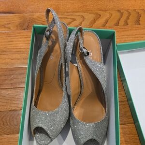 J.Renee' Elegant Silver Peep-Toe Slingback Heels